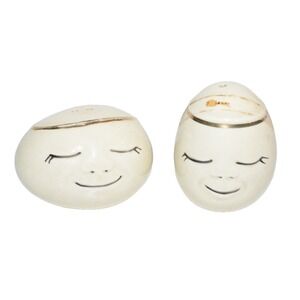 Vtg Anthropomorphic Egg Salt And Pepper Shakers Faces Eyes closed